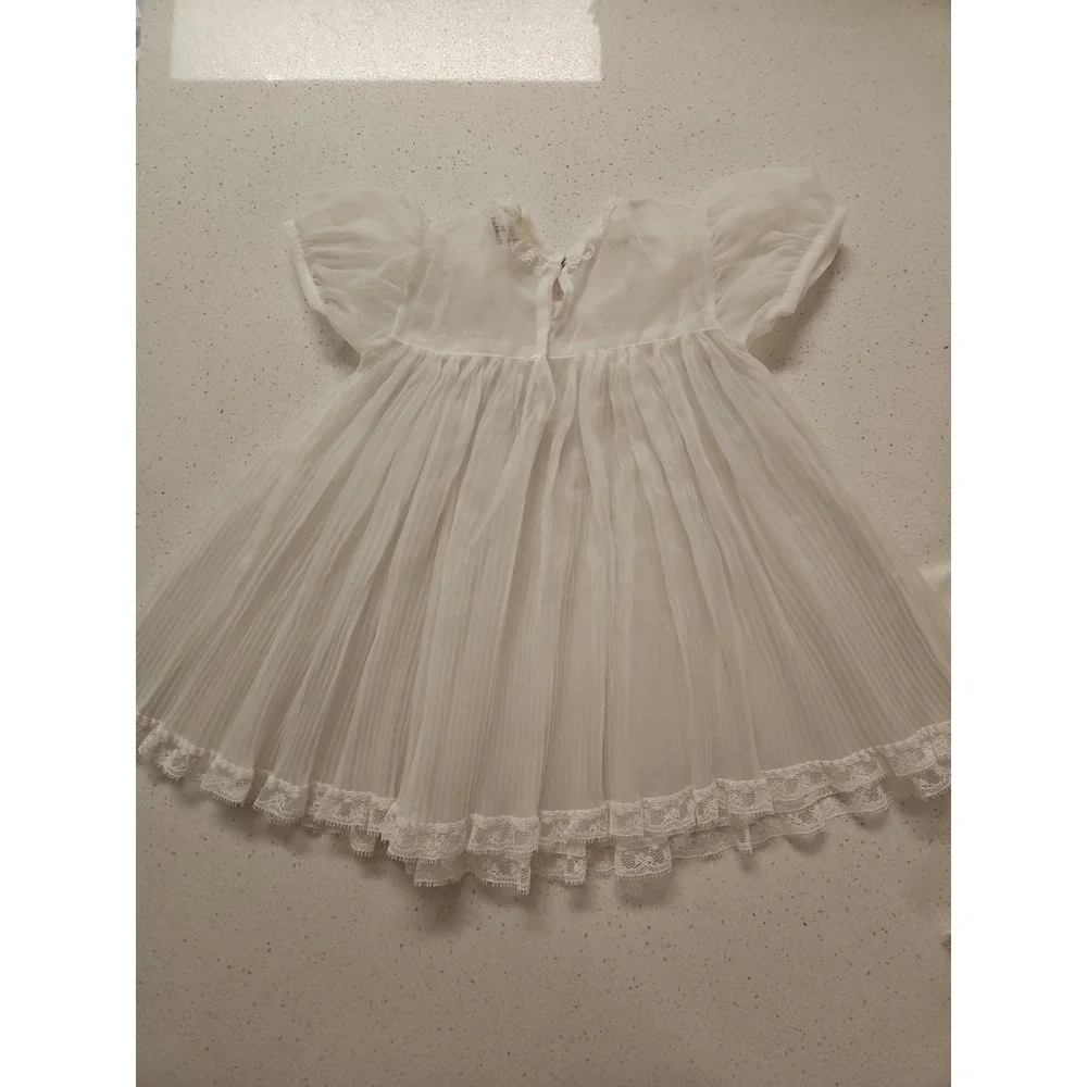 Madonna Original Vintage Baby Christening Dress‎ Pleated White Lace 3 Pc Set